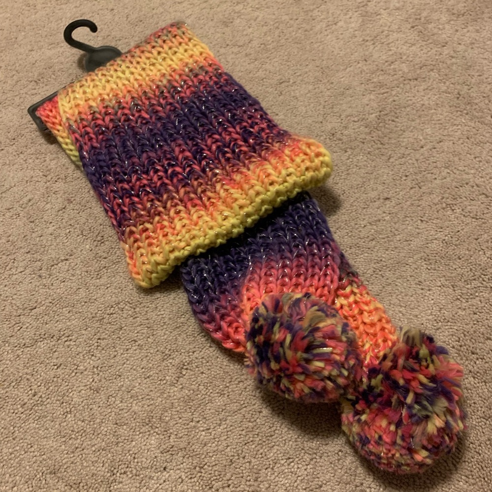 Scarf adorable multi colored. Pom Pom ends. NEW
